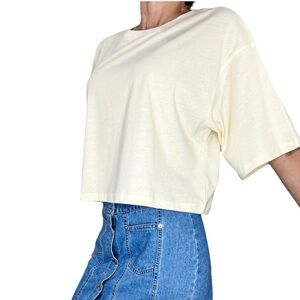 NWT butter yellow 100% cotton boxy drop shoulder cropped t shirt L